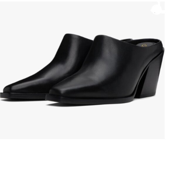Tang'scuisins Black Square Toe Slide Mules Slip on Chunky Heels Chic Dress Shoes - Picture 1 of 8